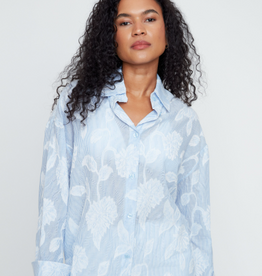 Renuar Renuar Blue Combo Stripe w/ Floral Applique Button Up L/S Top