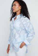 Renuar Renuar  Blue Combo Stripe w/ Floral Applique Button Up L/S Top