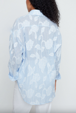 Renuar Renuar  Blue Combo Stripe w/ Floral Applique Button Up L/S Top