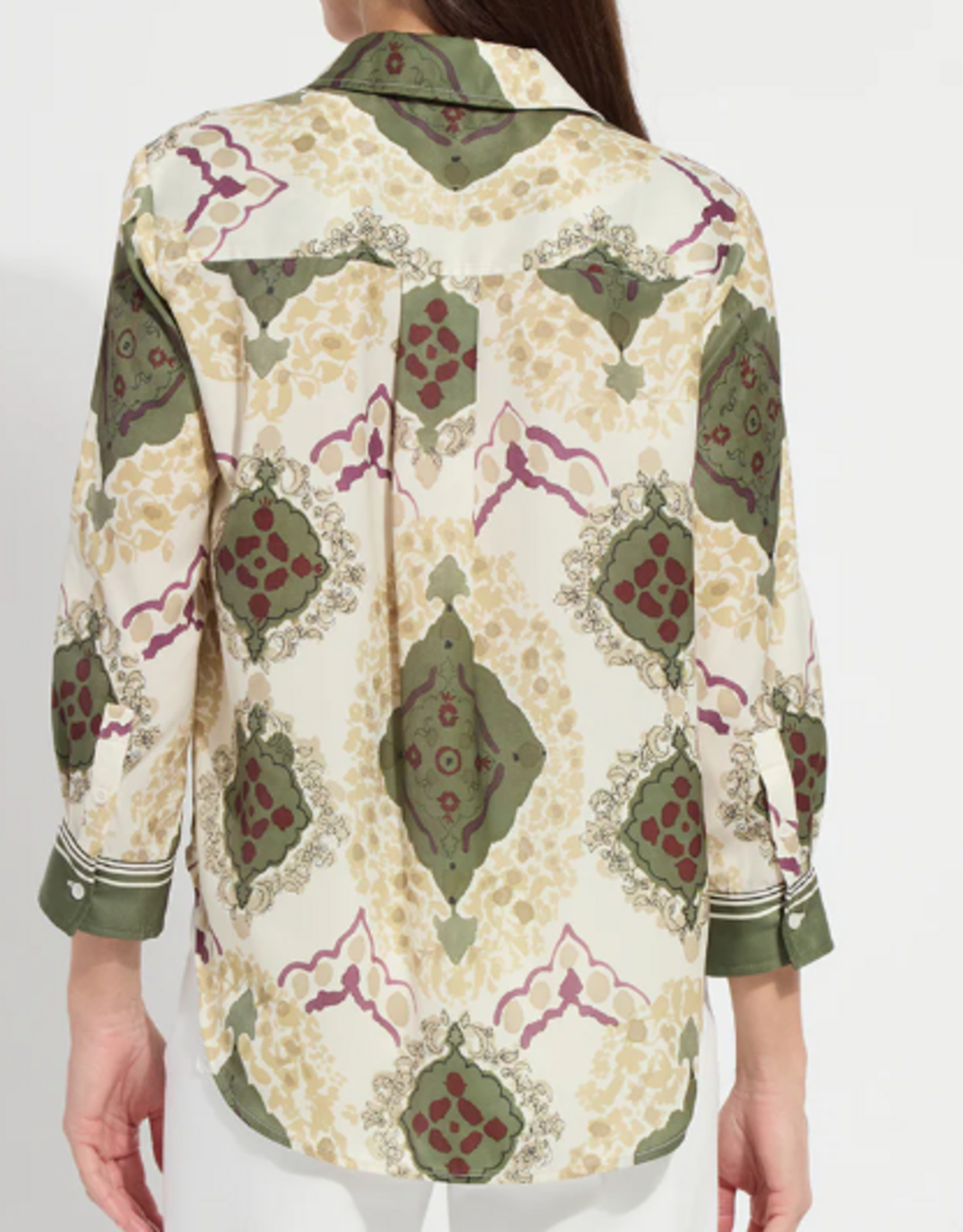 Lysse Lysse Ishani Print Button Up Roll Tab Sleeve Top