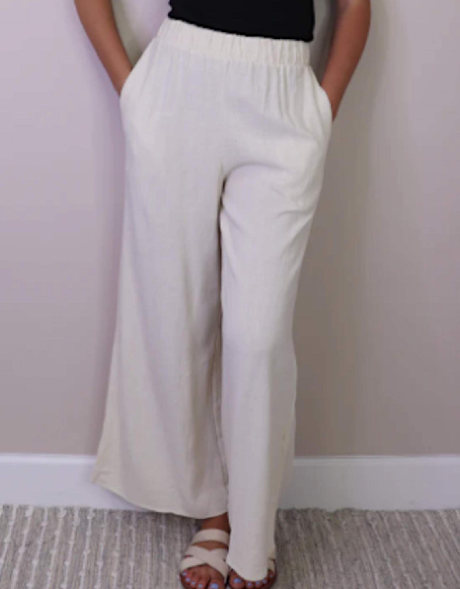 Papillon Papillon Beige Lineb Blend Pull On Elastic Waist Wide Leg Pant