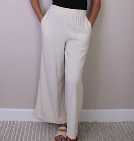 Papillon Papillon Beige Lineb Blend Pull On Elastic Waist Wide Leg Pant