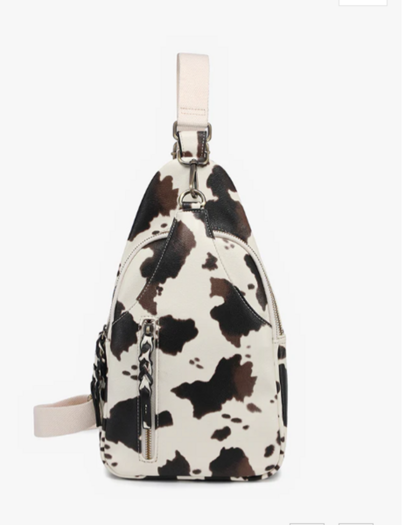Jen and Co Jen & Co. Cow Print Nikki Vegan Sling Pack Bag