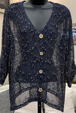 Papillon Papillon Navy Mesh Wooden Buttons 3/4 Tab Sleeve Cardigan