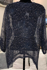 Papillon Papillon Navy Mesh Wooden Buttons 3/4 Tab Sleeve Cardigan