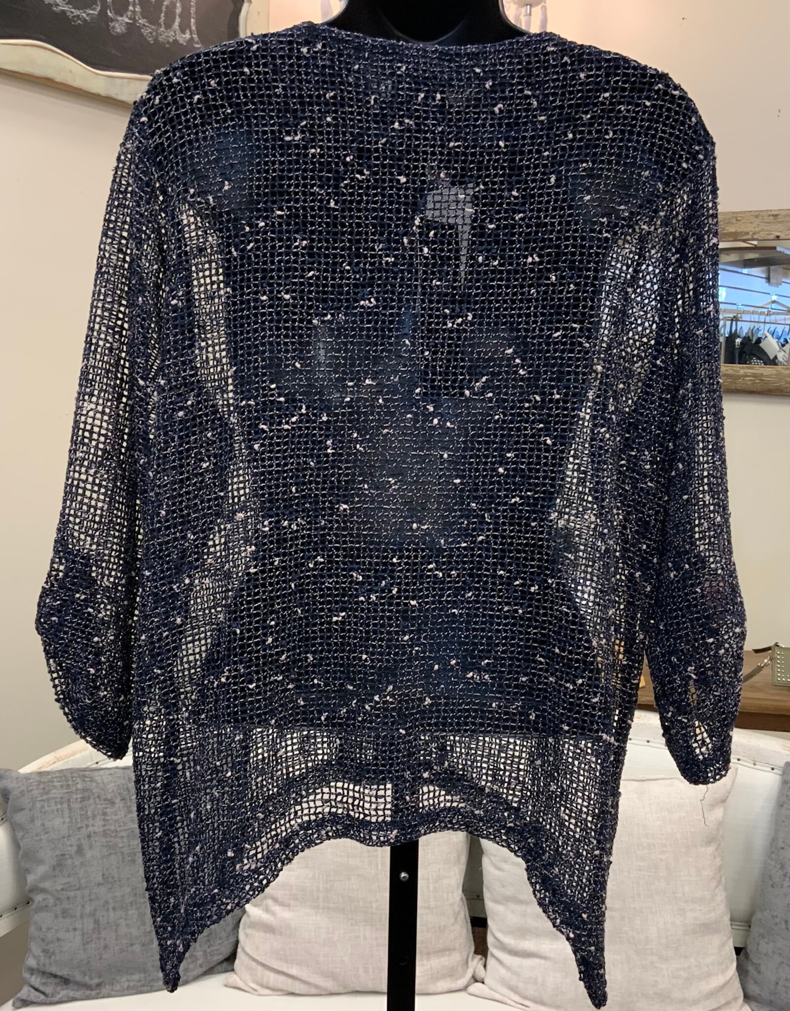 Papillon Papillon Navy Mesh Wooden Buttons 3/4 Tab Sleeve Cardigan