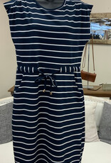 Papillon Papillon  Navy Stripe Short Sleeve  Drawstring Knit Shift Dress