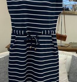 Papillon Papillon Navy Stripe Short Sleeve  Drawstring Knit Shift Dress
