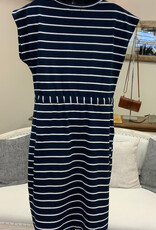 Papillon Papillon  Navy Stripe Short Sleeve  Drawstring Knit Shift Dress