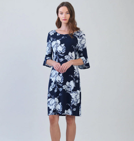 Clara Sun Woo Clara Sun Woo Navy Peony Blossom Print Tulip Cuff Back Tie Dress