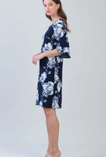 Clara Sun Woo Clara Sun Woo Navy Peony Blossom Print Tulip Cuff Back Tie Dress