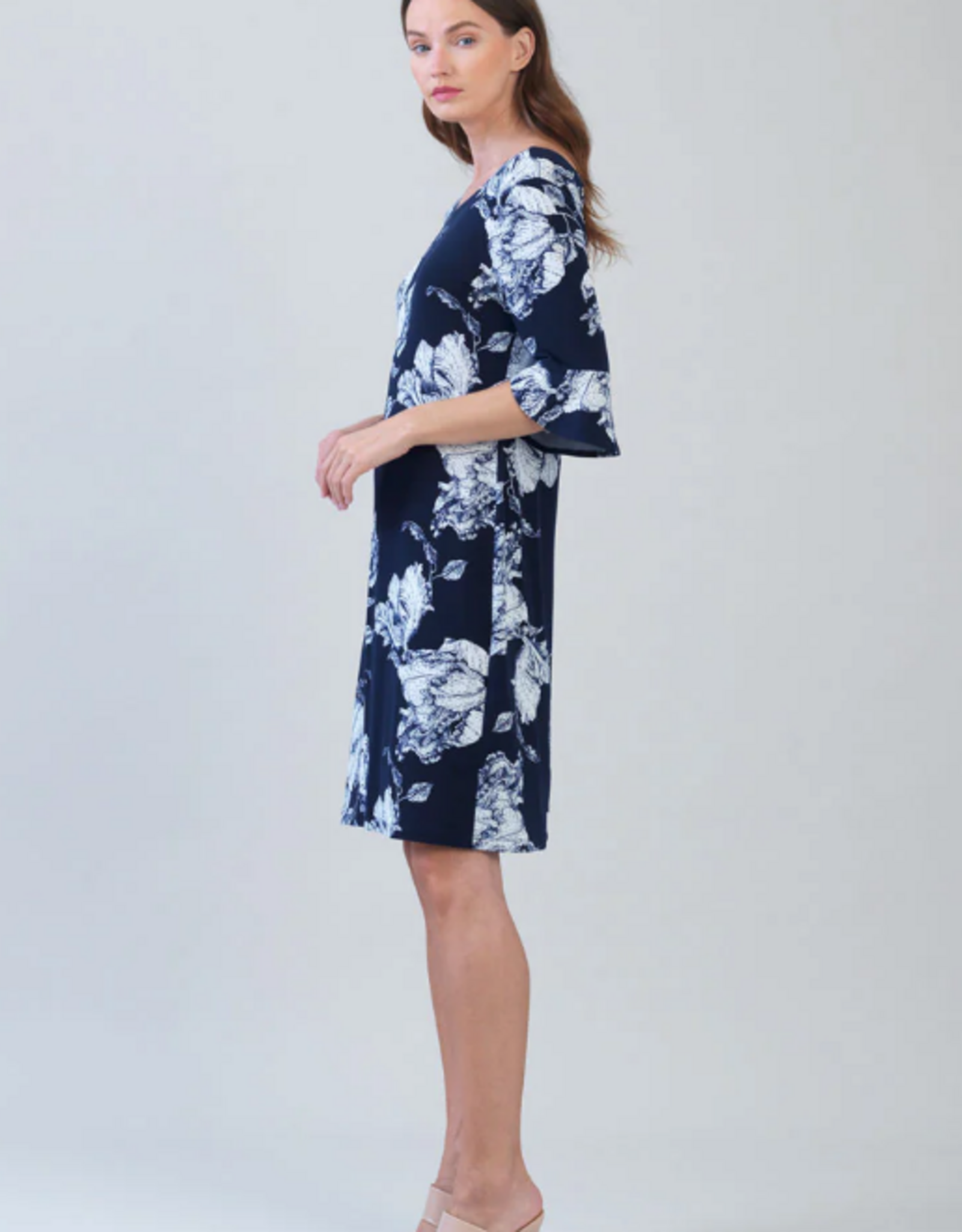 Clara Sun Woo Clara Sun Woo Navy Peony Blossom Print Tulip Cuff Back Tie Dress