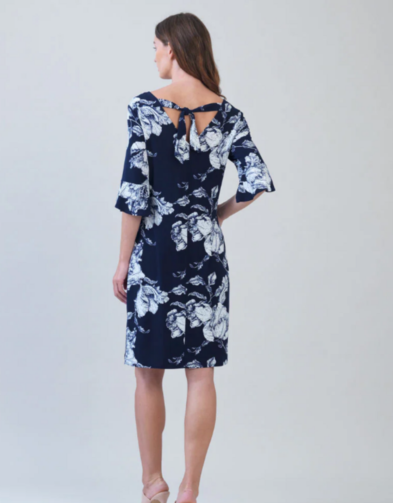 Clara Sun Woo Clara Sun Woo Navy Peony Blossom Print Tulip Cuff Back Tie Dress