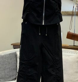 Multiples Multiples Black Zip Up Stand Up Collar Shirred Panel Detail  Vest