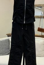 Multiples Multiples Black pull On  Drawstring Elastic Waist Shirred Ankle Pant