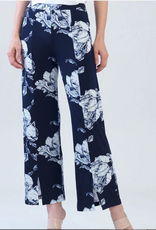 Clara Sun Woo Clara Sun Woo  Navy/White Peony Blossom Print Relaxed Kick Front Slit Ankle Pant