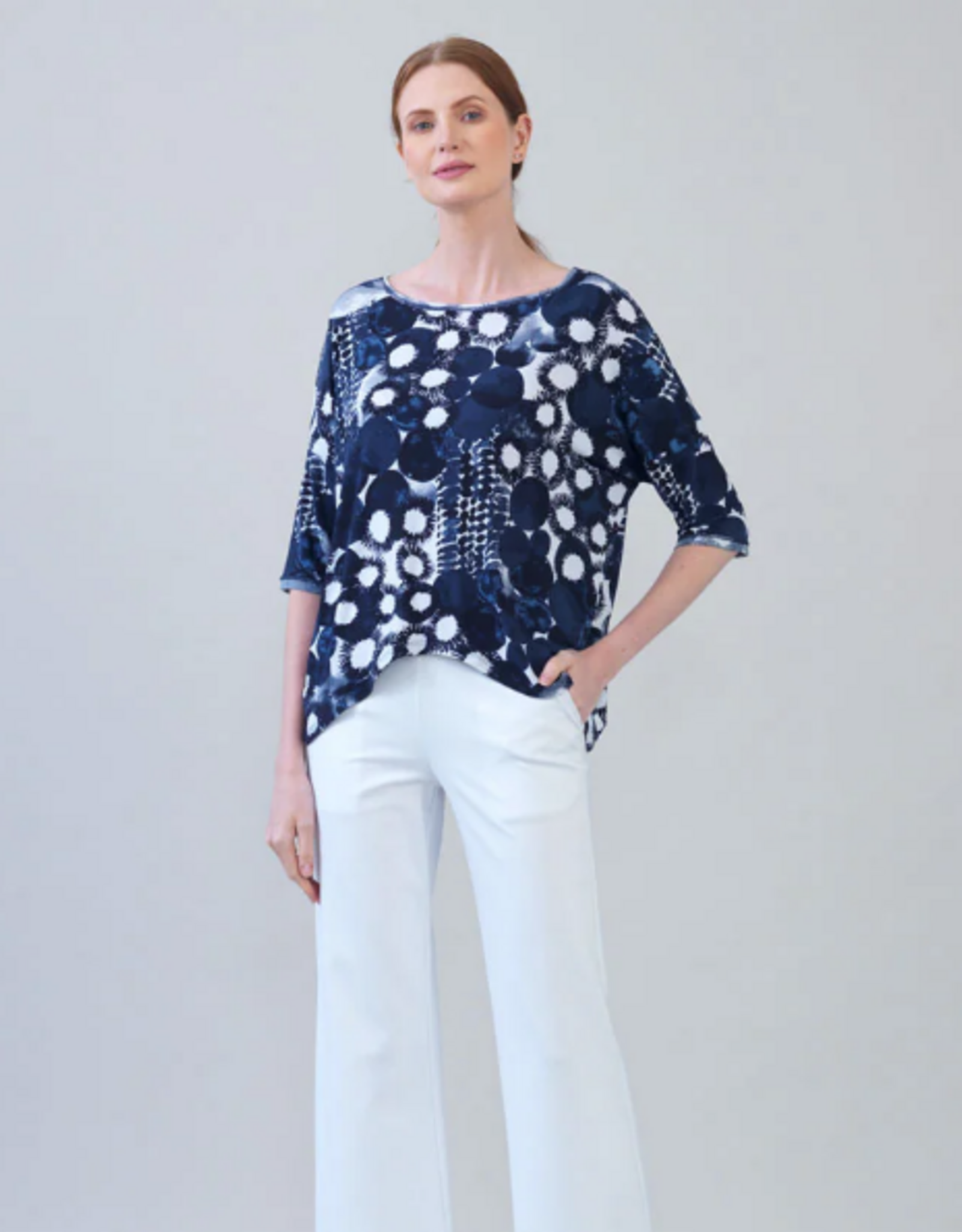 Clara Sun Woo Clara Sun Woo Navy  Circle Splatter Loose Cut Half Sleeve Top