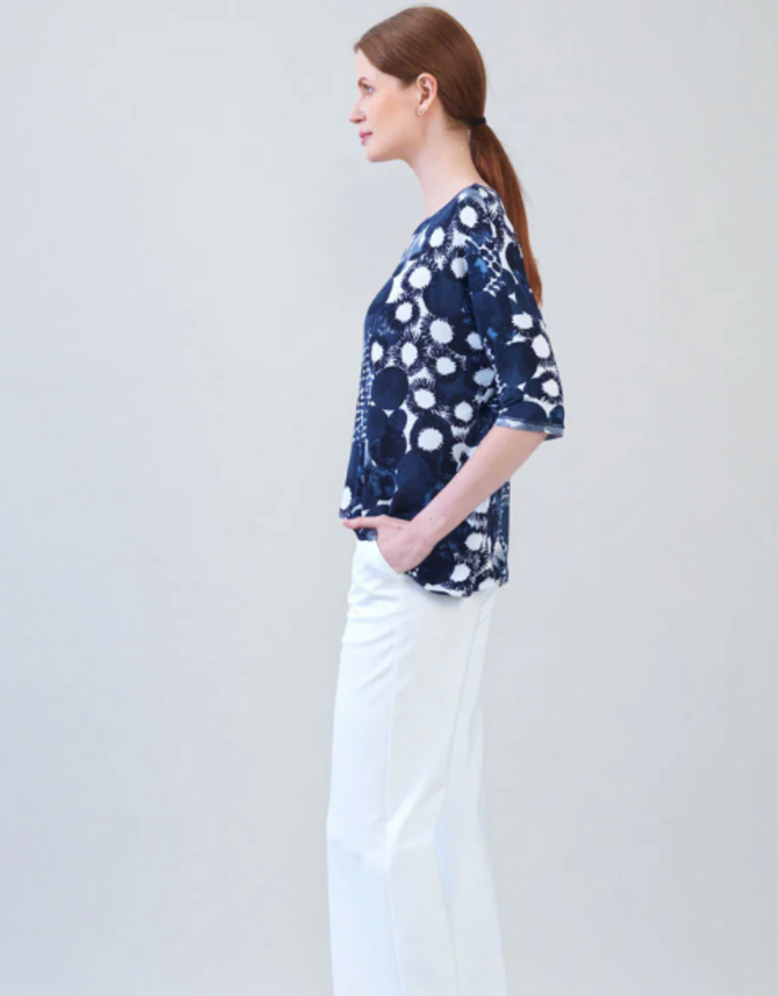 Clara Sun Woo Clara Sun Woo Navy  Circle Splatter Loose Cut Half Sleeve Top