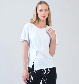 Clara Sun Woo Clara Sun Woo White Flounce Sleeve Stitch Overlay Top