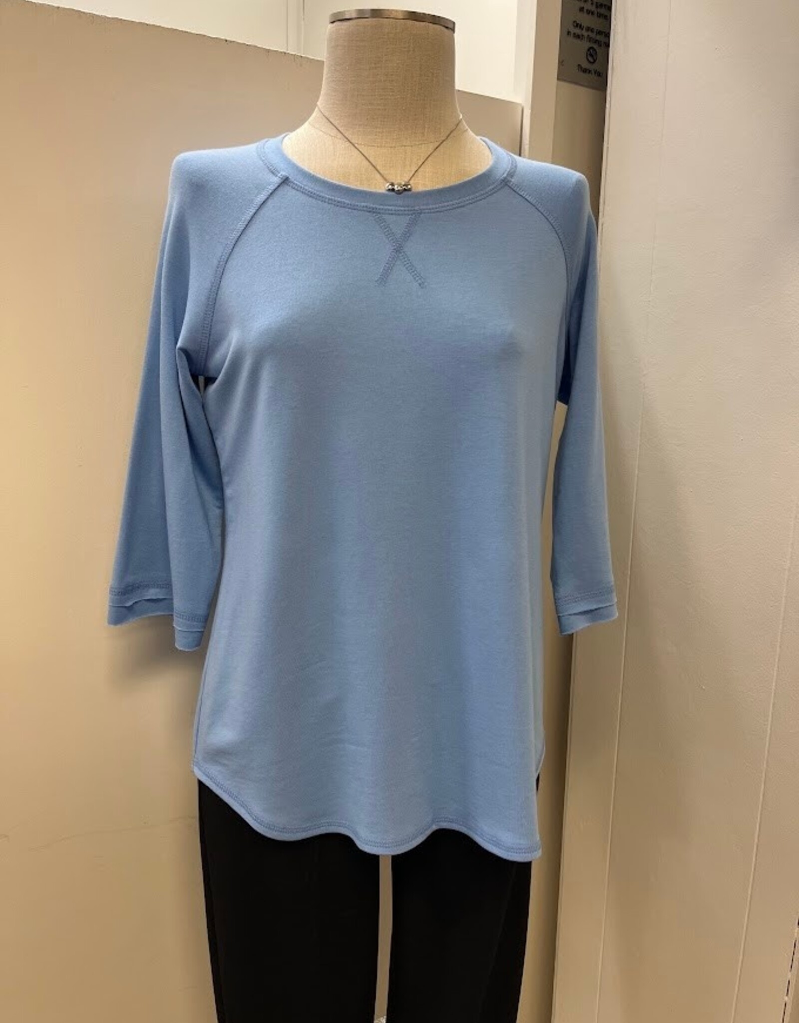 Pure Essence PURE essence Ox Blue  Round Neck 3/4 Sleeve Rounded Hemline Top