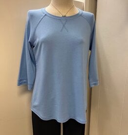 Pure Essence PURE essence Ox Blue  Round Neck 3/4 Sleeve Rounded Hemline Top