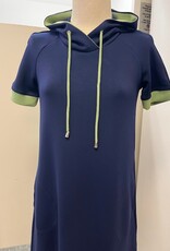 Pure Essence  PURE essence 5138 Navy/Sage Short Sleeve Hooded Drawstring  Knit Dress