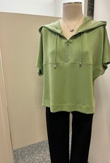 Pure Essence PURE essence Sage Hooded Drawstring 1/4 Zip Short Sleeve Scuba Top