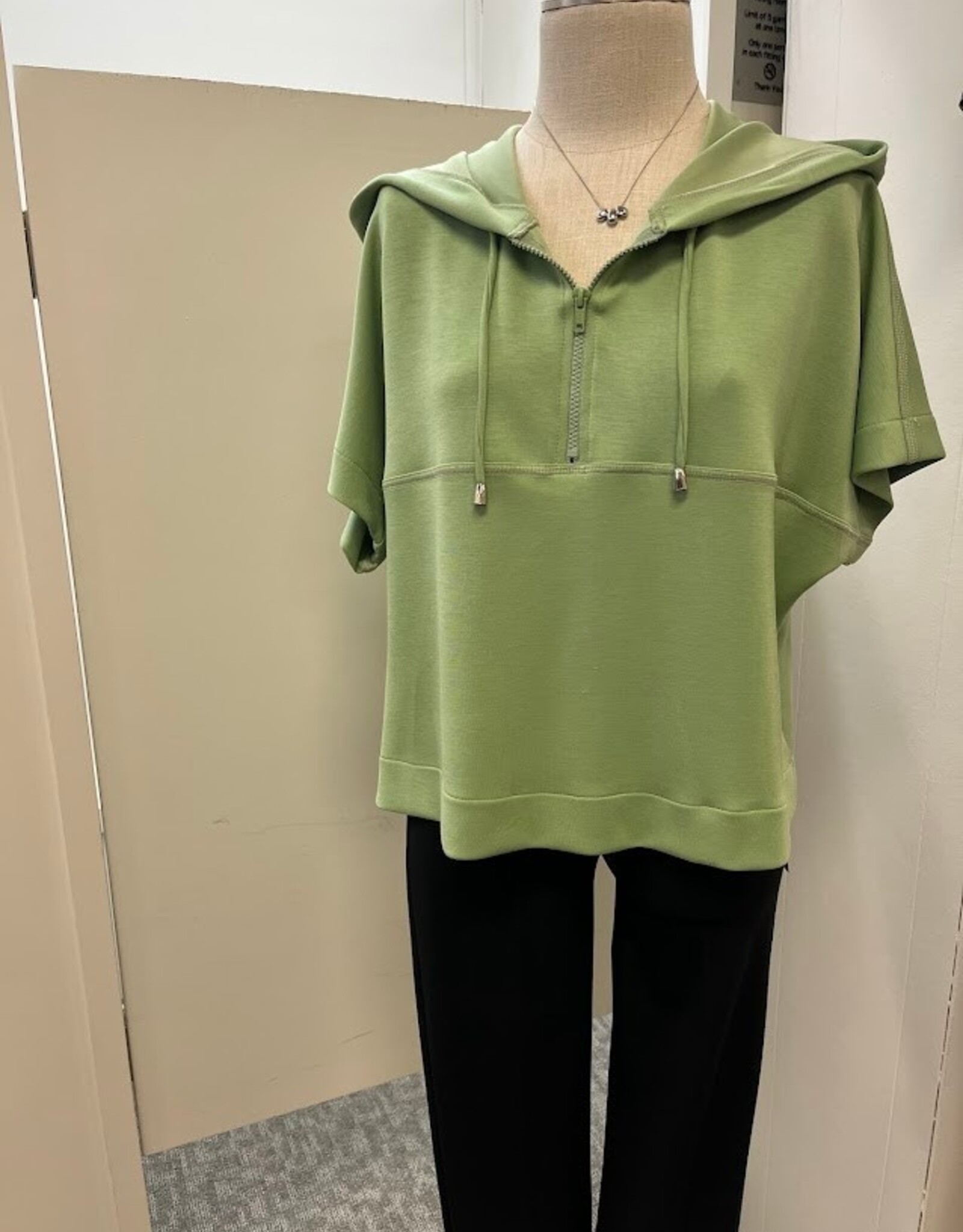 Pure Essence PURE essence Sage Hooded Drawstring 1/4 Zip Short Sleeve Scuba Top