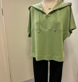 Pure Essence PURE essence Sage Hooded Drawstring 1/4 Zip Short Sleeve Scuba Top