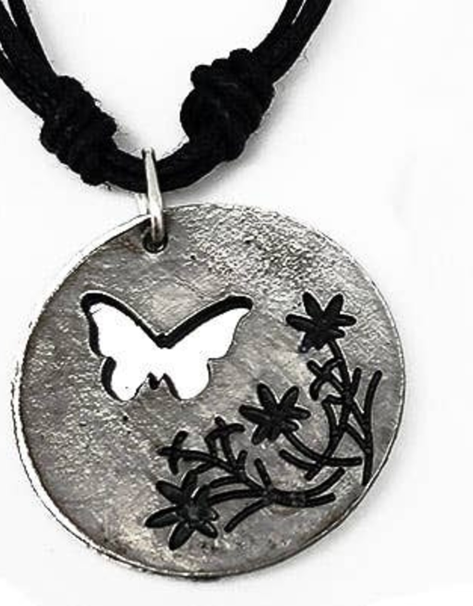 Anju / G A Designs Inc Anju N1282 Pewter Necklace - Butterfly with Flowers