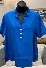 Multiples Multiples Electric Blue V-Neck  Button Detail Short Sleeve  Top
