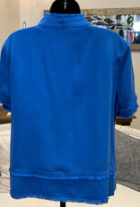 Multiples Multiples Electric Blue V-Neck  Button Detail Short Sleeve  Top