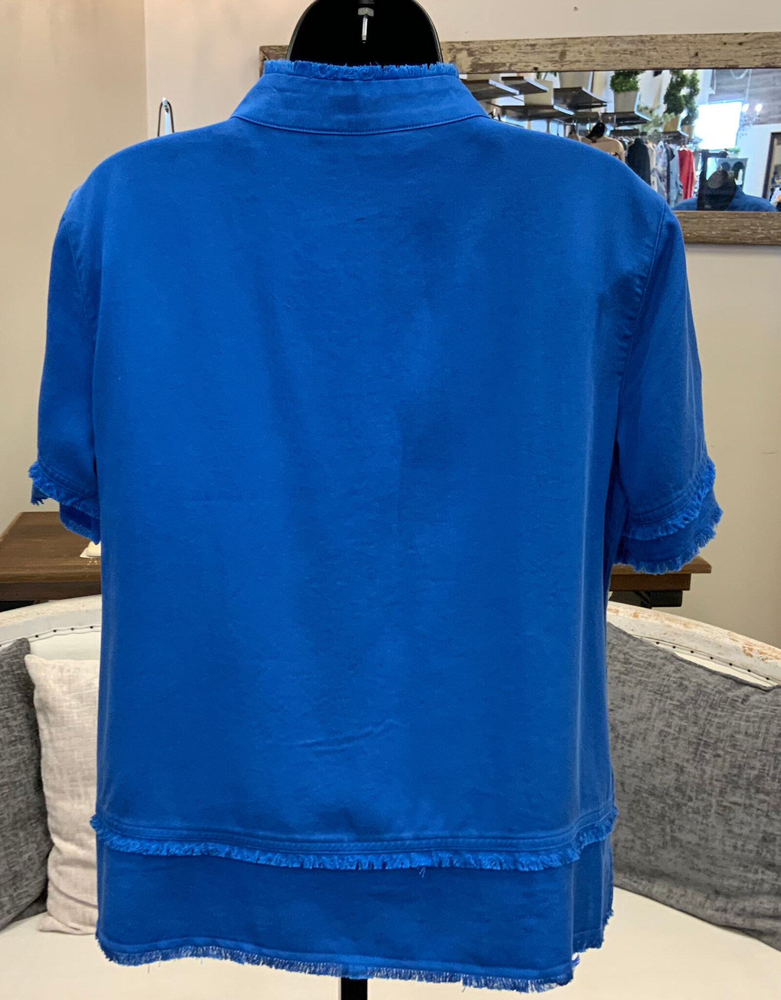 Multiples Multiples Electric Blue V-Neck  Button Detail Short Sleeve  Top