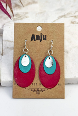 Anju / G A Designs Inc Anju EP902 Handcrafted Fuchsia & Teal Patina Layered Oval Earrings