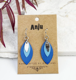 Anju / G A Designs Inc Anju EP928 Handcrafted Tonal Blue Patina Layered Leaf Earrings