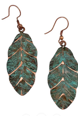 Anju / G A Designs Inc Anju EP332 Copper Patina Teal Leaf Earrings