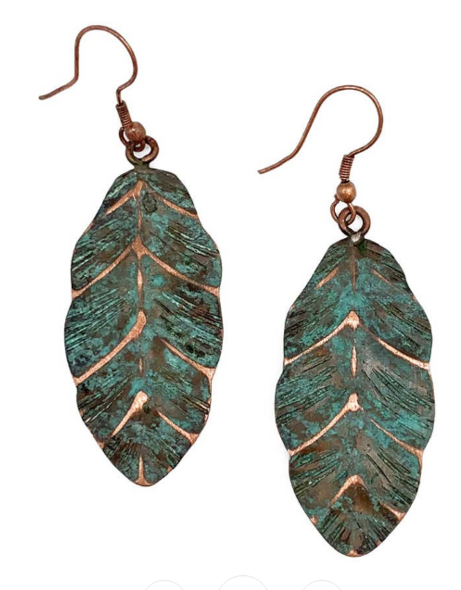 Anju / G A Designs Inc Anju EP332 Copper Patina Teal Leaf Earrings