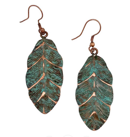 Anju / G A Designs Inc Anju EP332 Copper Patina Teal Leaf Earrings