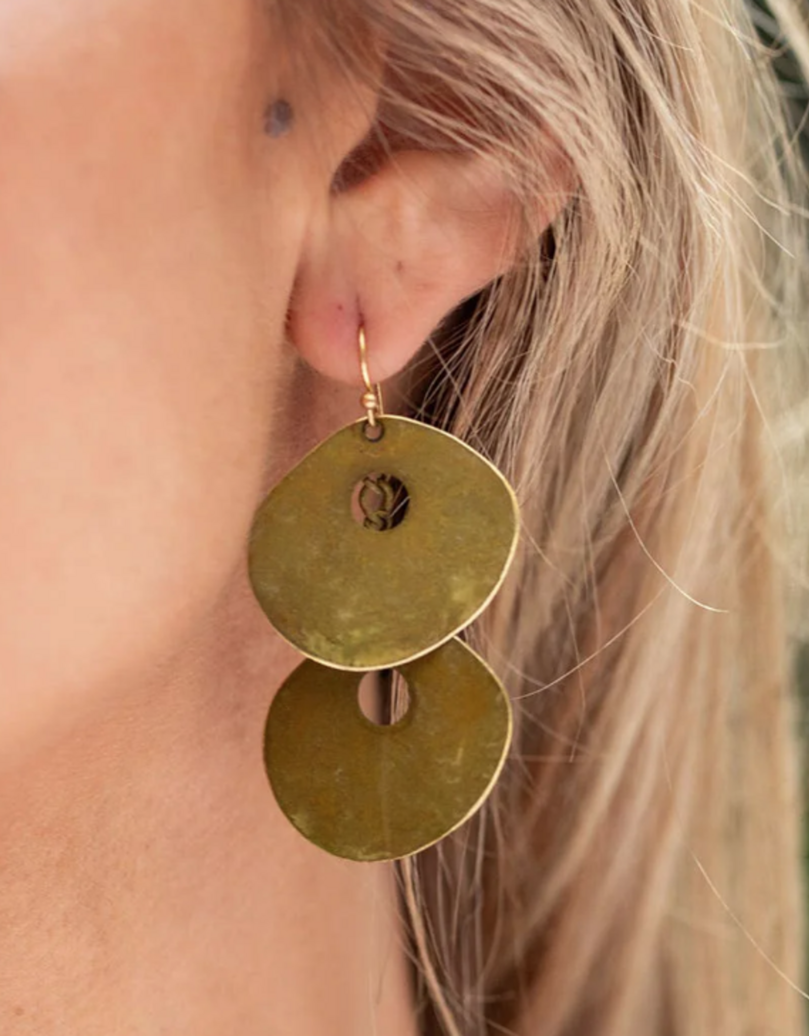 Anju / G A Designs Inc Anju EP808 Brass Patina Round Earthy Greens Earrings