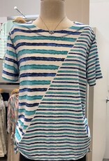 N Touch N Touch White Cats Eye Denim Stripe Print S/S Top
