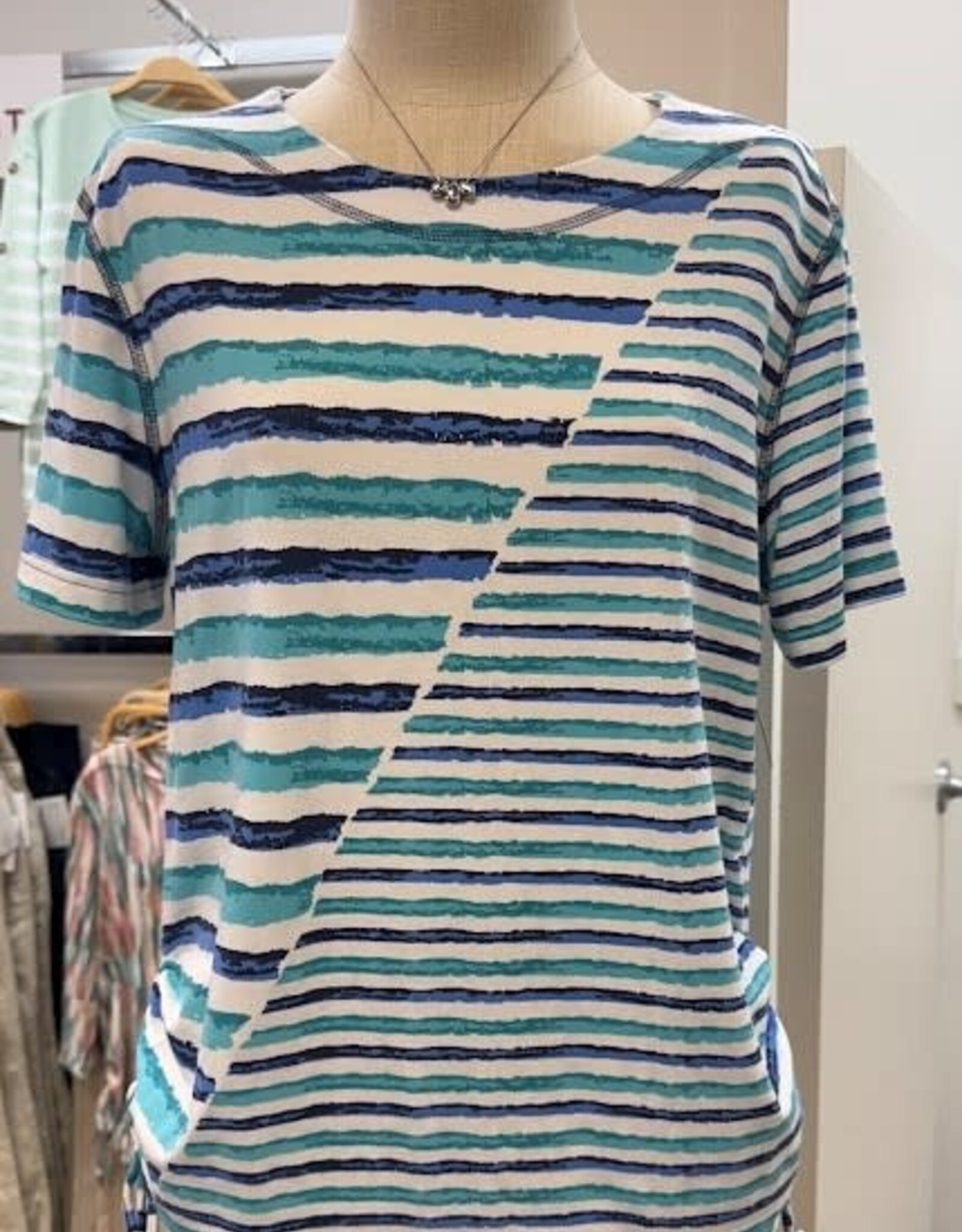 N Touch N Touch White Cats Eye Denim Stripe Print S/S Top