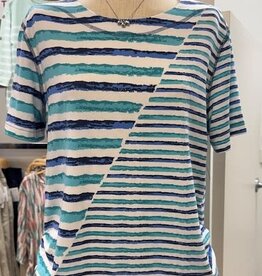 N Touch N Touch White Cats Eye Denim Stripe Print S/S Top