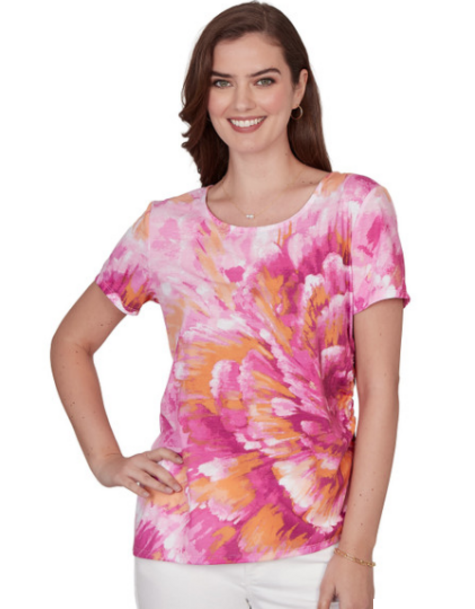 Ruby Rd Ruby Rd Fuchsia Floral Print  Round Neck S/S Petite Top
