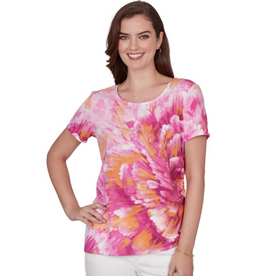 Ruby Rd Ruby Rd  Fuchsia Floral Print  Round Neck S/S Petite Top