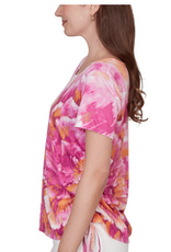 Ruby Rd Ruby Rd Fuchsia Floral Print  Round Neck S/S Petite Top
