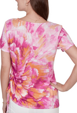 Ruby Rd Ruby Rd Fuchsia Floral Print  Round Neck S/S Petite Top