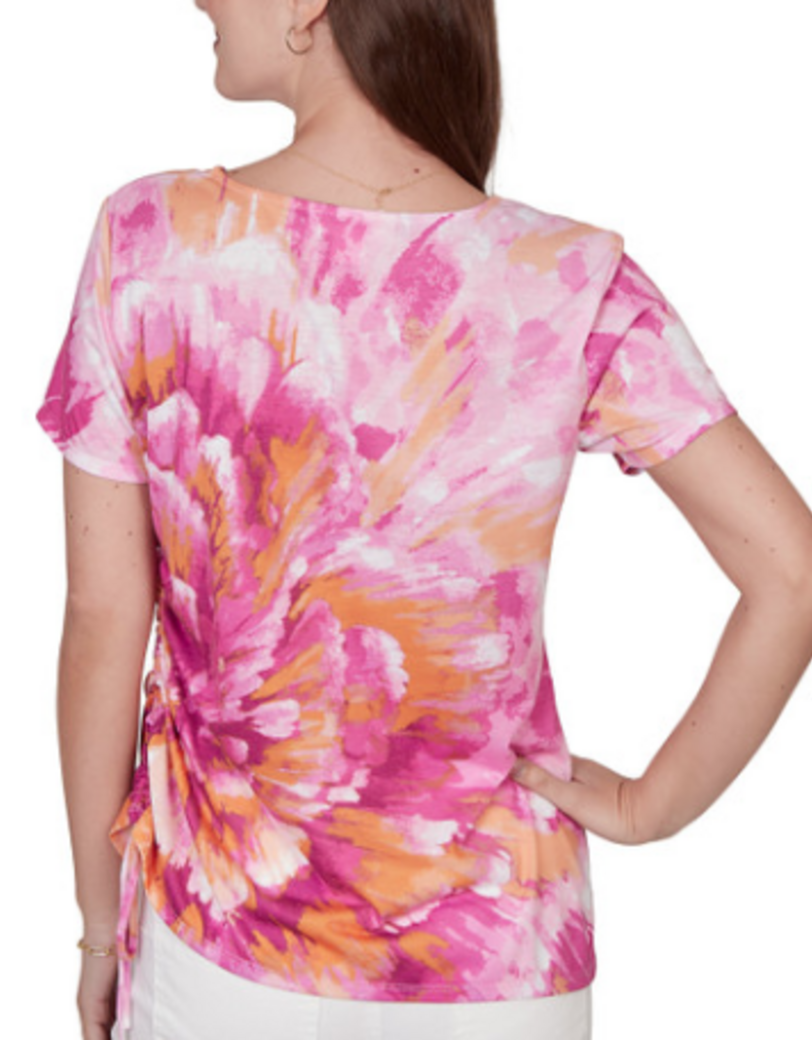 Ruby Rd Ruby Rd Fuchsia Floral Print  Round Neck S/S Petite Top