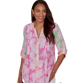 Ruby Rd Ruby Rd Color Block Floral Pintuck Gauze Blouse Top