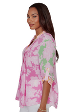 Ruby Rd Ruby Rd Color Block Floral Pintuck Gauze Blouse Top