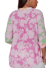 Ruby Rd Ruby Rd Color Block Floral Pintuck Gauze Blouse Top